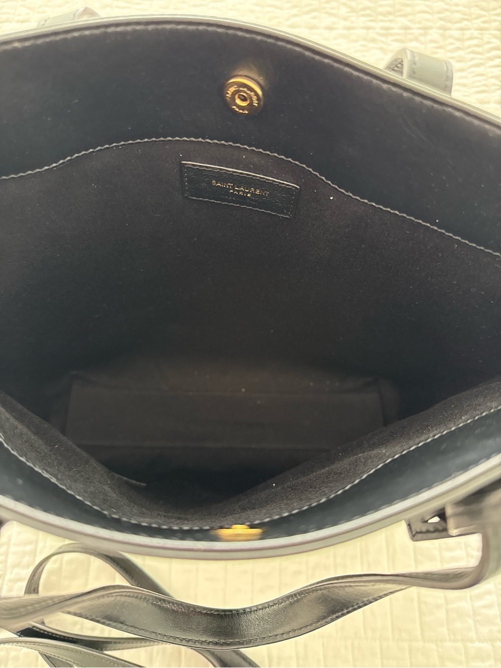 Saint Laurent Black Polka Dot Tote with Removable Strap - Picture 3 of 3